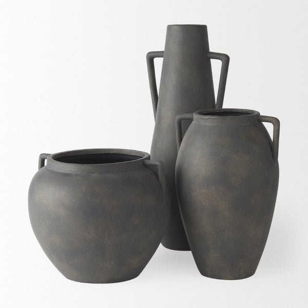 Mercana Kilian Tall Ceramic Double Ear Vase – Sculptural Accent in Earthy Brown-Gray for Modern Spaces Matte | 16.9H 70085