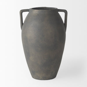 Mercana Kilian Tall Ceramic Double Ear Vase – Sculptural Accent in Earthy Brown-Gray for Modern Spaces Matte | 11.2H 70086
