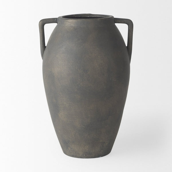 Mercana Kilian Tall Ceramic Double Ear Vase – Sculptural Accent in Earthy Brown-Gray for Modern Spaces Matte | 11.2H 70086