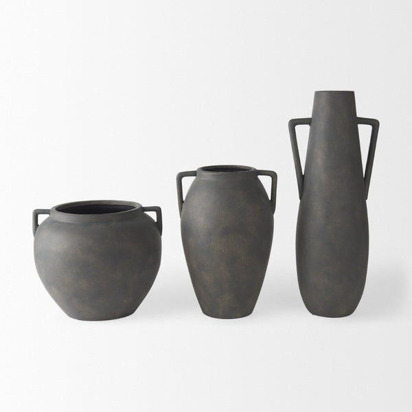 Mercana Kilian Tall Ceramic Double Ear Vase – Sculptural Accent in Earthy Brown-Gray for Modern Spaces Matte | 8.5H 70087