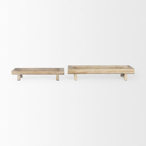 Mercana Carver Set of 2 Rustic Elevated Wooden Trays – Stylish Organizers for Home Décor & Essentials White-washed Wood | Rectangular 70067