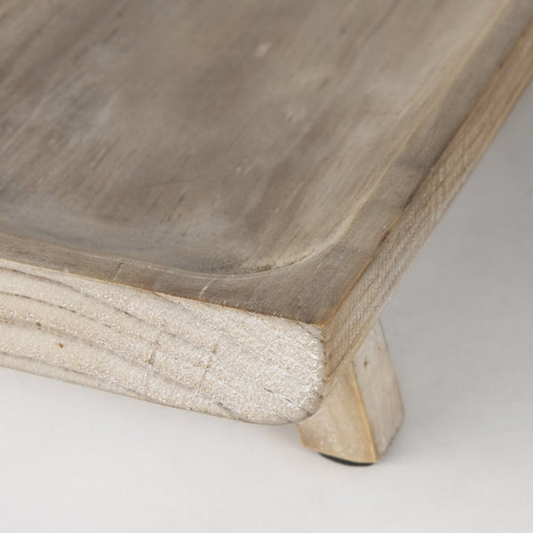 Mercana Carver Set of 2 Rustic Elevated Wooden Trays – Stylish Organizers for Home Décor & Essentials White-washed Wood | Rectangular 70067