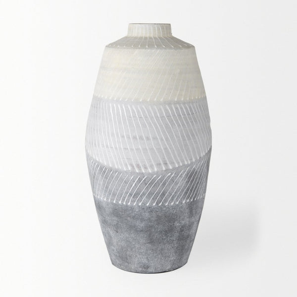 Mercana Blume Ceramic Vase – Elegant Off-White & Gray Textured Design for Contemporary Home Decor Ombre | Large 70074