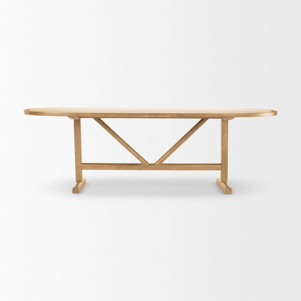 Mercana Viktor Solid Mango Wood Dining Table - Scandinavian Elegance with Oval Top & T-Shaped Legs Design 94" Lt Brown Wood Top | Lt Brown Wood Legs 69956-AB