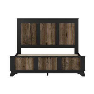 English Elm 4-Pieces Queen Platform Bed Set with Storage Nightstands & Dresser, Wooden Strip Accent, Modern Farmhouse Elegance Black 52.17 L x 18.5 W x 11.81 H HL000191AAB