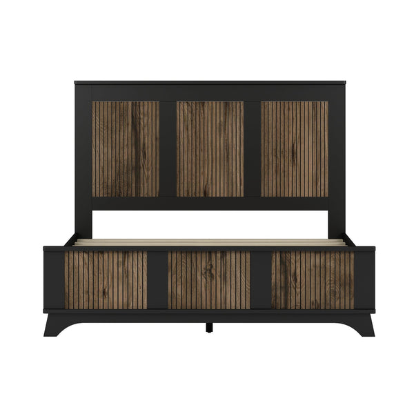 English Elm 4-Pieces Queen Platform Bed Set with Storage Nightstands & Dresser, Wooden Strip Accent, Modern Farmhouse Elegance Black 52.17 L x 18.5 W x 11.81 H HL000191AAB