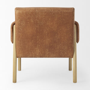 Mercana Ashton Contemporary Leather Accent Chair with Plush Cushioning and Elegant Beech Wood Frame Brown Faux Leather | Light Wood 69820