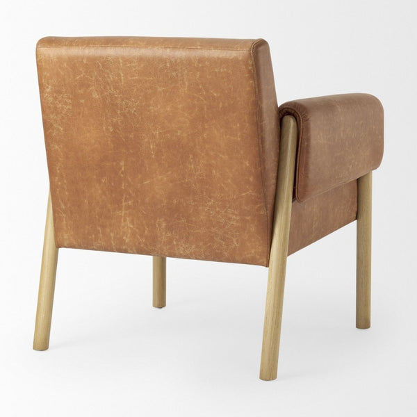 Mercana Ashton Contemporary Leather Accent Chair with Plush Cushioning and Elegant Beech Wood Frame Brown Faux Leather | Light Wood 69820