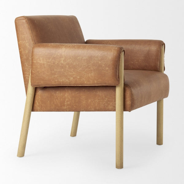 Mercana Ashton Contemporary Leather Accent Chair with Plush Cushioning and Elegant Beech Wood Frame Brown Faux Leather | Light Wood 69820