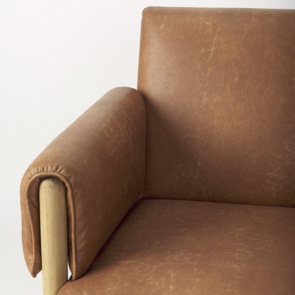 Mercana Ashton Contemporary Leather Accent Chair with Plush Cushioning and Elegant Beech Wood Frame Brown Faux Leather | Light Wood 69820