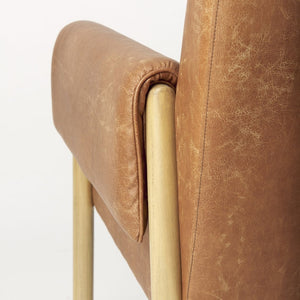 Mercana Ashton Contemporary Leather Accent Chair with Plush Cushioning and Elegant Beech Wood Frame Brown Faux Leather | Light Wood 69820