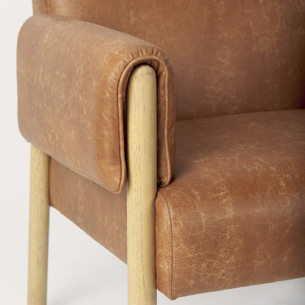 Mercana Ashton Contemporary Leather Accent Chair with Plush Cushioning and Elegant Beech Wood Frame Brown Faux Leather | Light Wood 69820