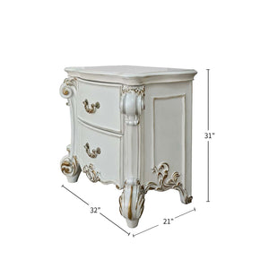 English Elm 2 Drawer Nightstand High Gloss Finish with Gold Accents, Modern Chic Storage for Bedroom Elegance Antique Cream B016P257256