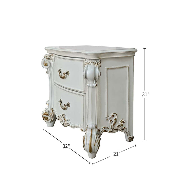 English Elm 2 Drawer Nightstand High Gloss Finish with Gold Accents, Modern Chic Storage for Bedroom Elegance Antique Cream B016P257256
