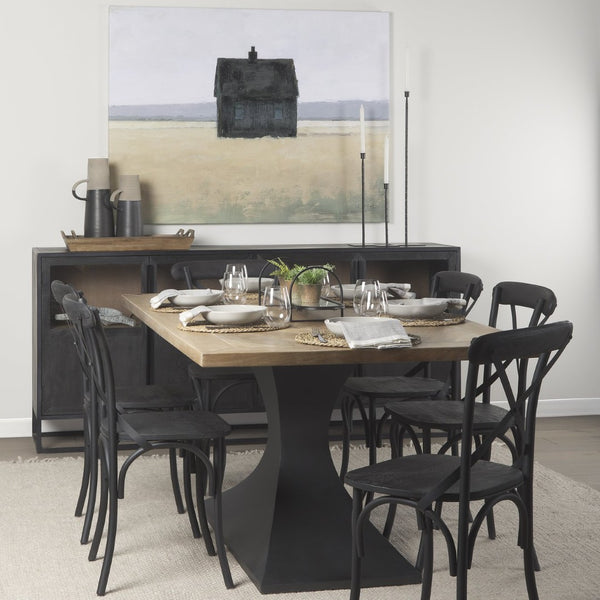 Mercana Maxton Dining Table - Striking Light Brown Wood Top & Industrial Dark Gunmetal Base for Any Space 69847-AB