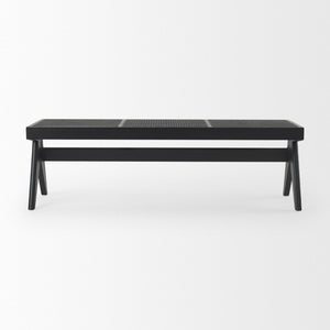 Mercana Arvin Solid Wood Bench with Woven Cane Seat - Versatile Accent for Entryways, Living Rooms & More Black Wood 70069