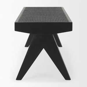 Mercana Arvin Solid Wood Bench with Woven Cane Seat - Versatile Accent for Entryways, Living Rooms & More Black Wood 70069