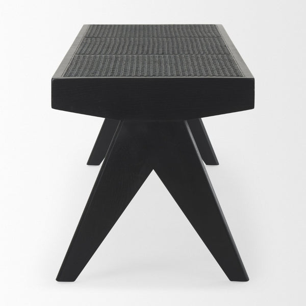 Mercana Arvin Solid Wood Bench with Woven Cane Seat - Versatile Accent for Entryways, Living Rooms & More Black Wood 70069