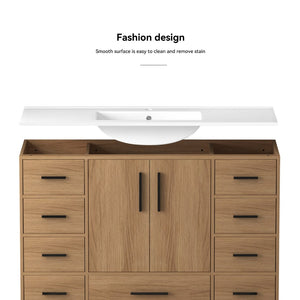 English Elm 48"dark Espresso Bathroom Vanity with 9 Drawers and Soft Close Cabinet Doors Light Oak W3133S00023