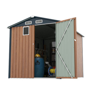 English Elm 6x8ft Outdoor Steel Storage Shed Lockable Vented Galvanized Metal Garden Backyard Tool Unit Yellow W1598P361332
