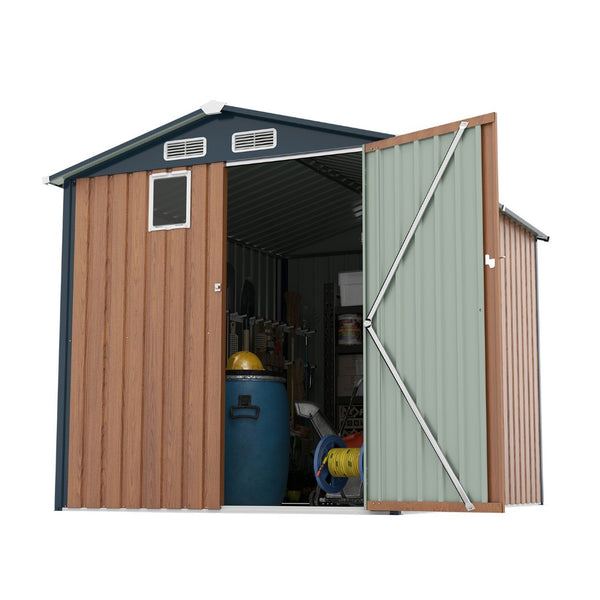 English Elm 6x8ft Outdoor Steel Storage Shed Lockable Vented Galvanized Metal Garden Backyard Tool Unit Yellow W1598P361332