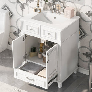 English Elm 24'' Retro Bathroom Vanity Solid Rubberwood Frame Ceramic Sink Soft Close Storage White N710P405405K