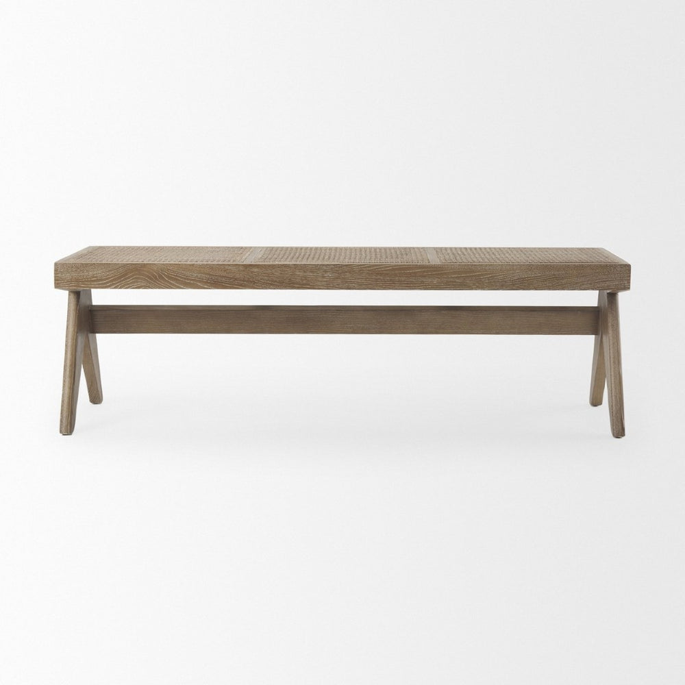 Mercana Arvin Solid Wood Bench with Woven Cane Seat - Versatile Accent for Entryways, Living Rooms & More Brown Wood 70070