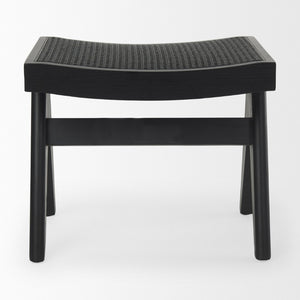 Mercana Arvin Solid Wood Stool with Woven Cane Seat - Classic Design for Versatile Home Décor and Comfort Black Wood 70071