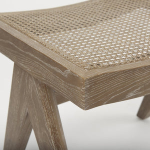 Mercana Arvin Solid Wood Stool with Woven Cane Seat - Classic Design for Versatile Home Décor and Comfort Brown Wood 70072