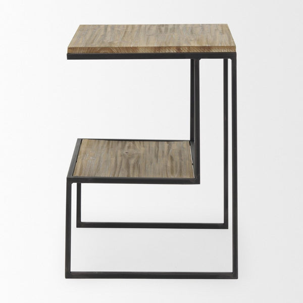 Mercana Ronin Two-Tier Accent Table - Stylish Wood and Metal Design for Modern Living Spaces and Storage Square Wood | Black Metal 70092