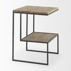 Mercana Ronin Two-Tier Accent Table - Stylish Wood and Metal Design for Modern Living Spaces and Storage Square Wood | Black Metal 70092
