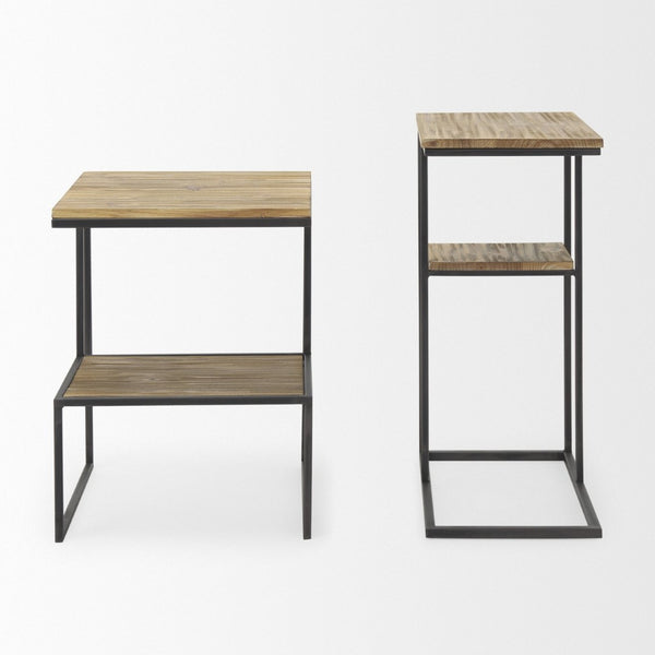 Mercana Ronin Two-Tier Accent Table - Stylish Wood and Metal Design for Modern Living Spaces and Storage Square Wood | Black Metal 70092