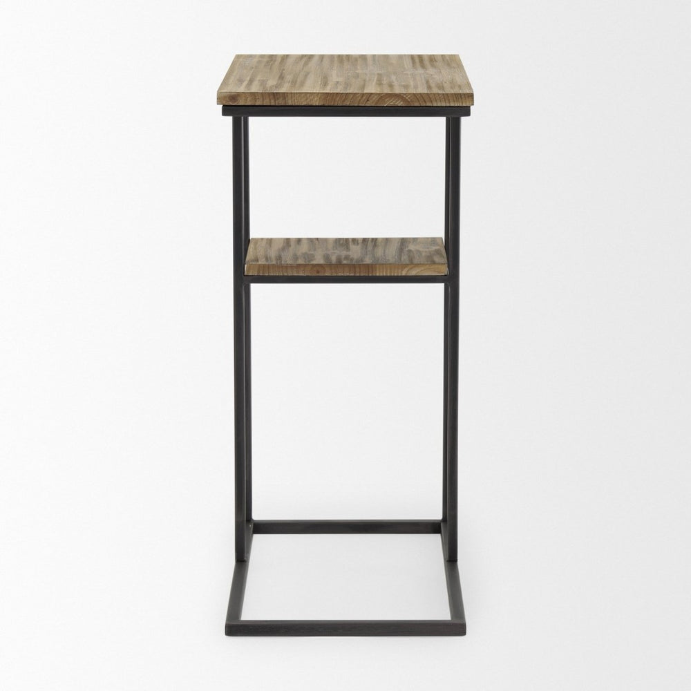Mercana Ronin Two-Tier Accent Table - Stylish Wood and Metal Design for Modern Living Spaces and Storage Rectangle Wood | Black Metal 70093