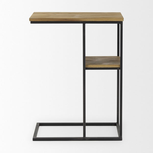 Mercana Ronin Two-Tier Accent Table - Stylish Wood and Metal Design for Modern Living Spaces and Storage Rectangle Wood | Black Metal 70093