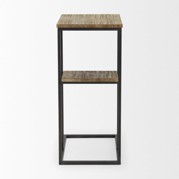 Mercana Ronin Two-Tier Accent Table - Stylish Wood and Metal Design for Modern Living Spaces and Storage Rectangle Wood | Black Metal 70093
