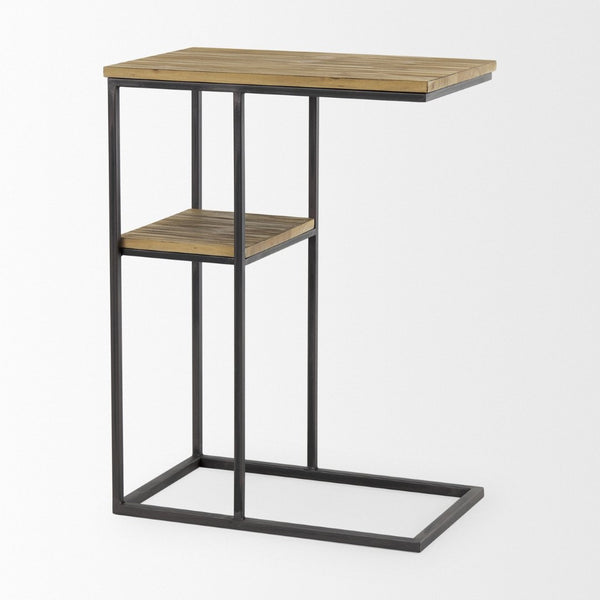 Mercana Ronin Two-Tier Accent Table - Stylish Wood and Metal Design for Modern Living Spaces and Storage Rectangle Wood | Black Metal 70093