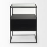 Mercana Samson 15.7L x 15.7W x 21.3H Side Table Matte Black Metal and Glass 70096