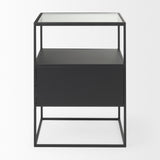 Mercana Samson 15.7L x 15.7W x 21.3H Side Table Matte Black Metal and Glass 70096