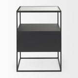 Mercana Samson 15.7L x 15.7W x 21.3H Side Table Matte Black Metal and Glass 70096