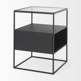 Mercana Samson 15.7L x 15.7W x 21.3H Side Table Matte Black Metal and Glass 70096