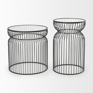 Mercana Shani Modern Round Accent Tables Set of 2 with Stylish Open-Cage Design for Contemporary Spaces 70089
