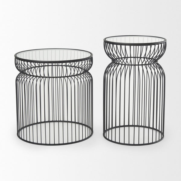 Mercana Shani Modern Round Accent Tables Set of 2 with Stylish Open-Cage Design for Contemporary Spaces 70089