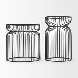 Mercana Shani Modern Round Accent Tables Set of 2 with Stylish Open-Cage Design for Contemporary Spaces 70089