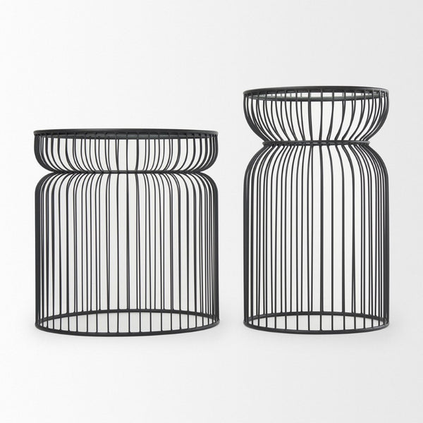 Mercana Shani Modern Round Accent Tables Set of 2 with Stylish Open-Cage Design for Contemporary Spaces 70089