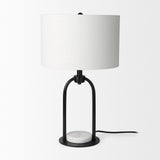 Mercana Sarah 15.0L x 10.0W x 22.2H Arched Black Metal W/Marble Cube and White Shade Table Lamp 69702