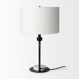 Mercana Sarah 15.0L x 10.0W x 22.2H Arched Black Metal W/Marble Cube and White Shade Table Lamp 69702