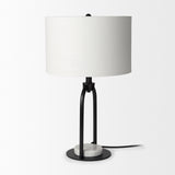 Mercana Sarah 15.0L x 10.0W x 22.2H Arched Black Metal W/Marble Cube and White Shade Table Lamp 69702