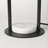 Mercana Sarah 15.0L x 10.0W x 22.2H Arched Black Metal W/Marble Cube and White Shade Table Lamp 69702