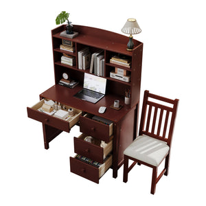 English Elm Vintage 40'' Home Executive Desk Set with Upholstered Chair and Built-In Bookshelf for Stylish Productivity Espresso 44 L x 23 W x 13.5 H N733P272894P