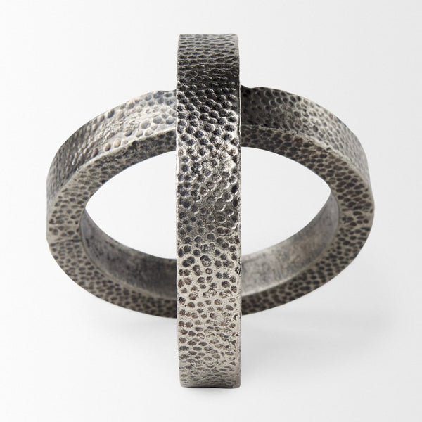 Mercana Rafiki Conjoined Circles Sculpture - Modern Metal Accent with Hammered Finish for Meaningful Decor Blackened Silver Metal 69163
